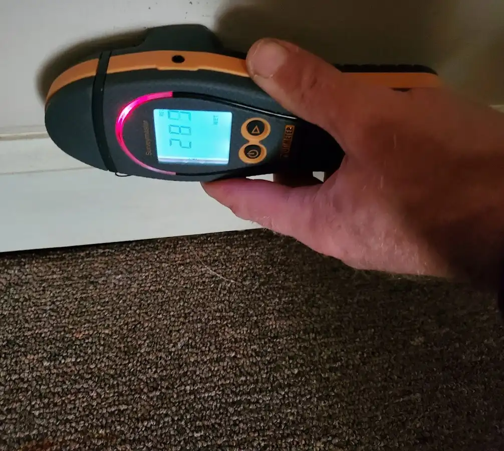 Moisture detection at baseboard during Burst Pipe Cleanup in Lockwood